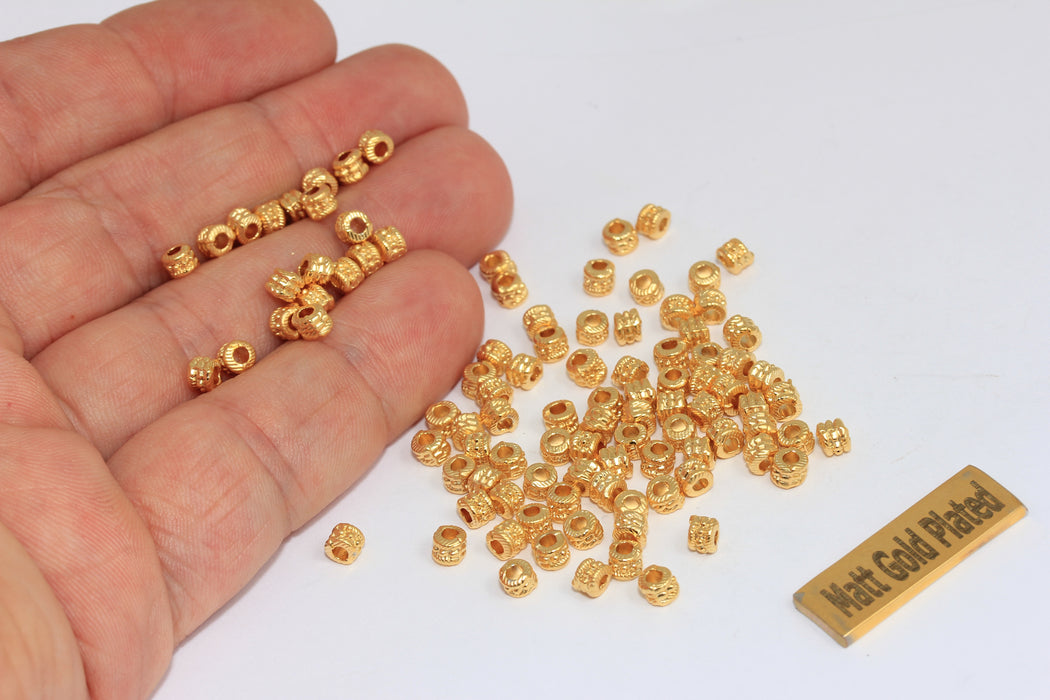 3x4mm 24K Mat Altın Ara Boncuklar, Yuvarlak Boncuklar, Ara Parçalar BRT467