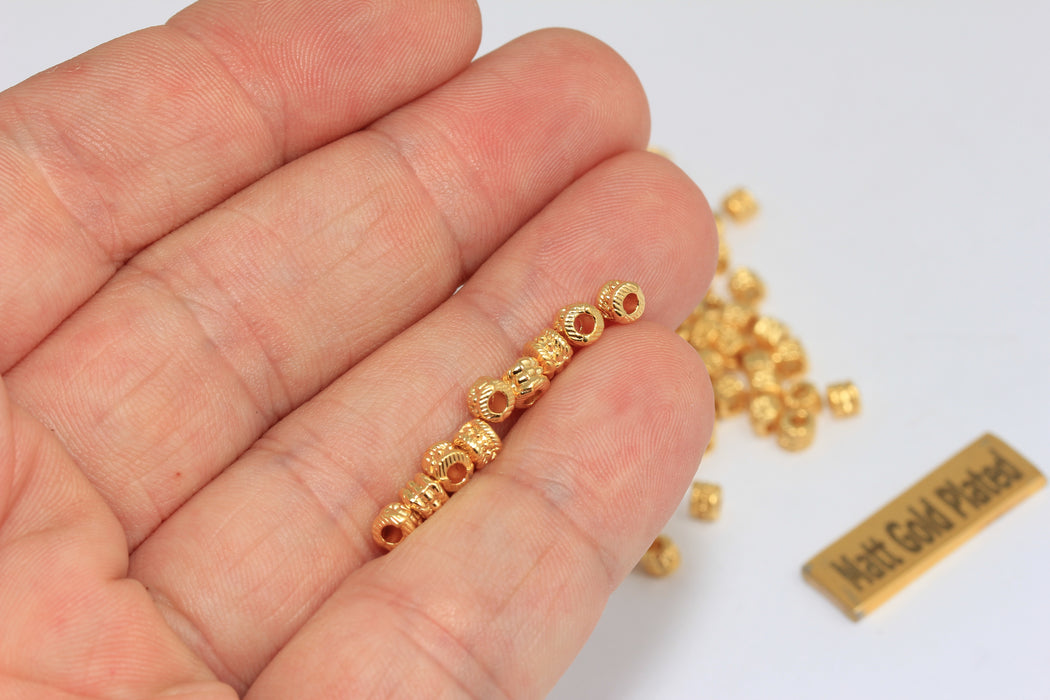 3x4mm 24K Mat Altın Ara Boncuklar, Yuvarlak Boncuklar, Ara Parçalar BRT467