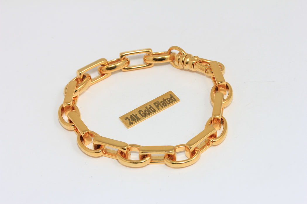 24k Shiny Gold Chain Oval Link Bracelet, Rectangle Bracelet, Statement Bracelets, BRT490-6
