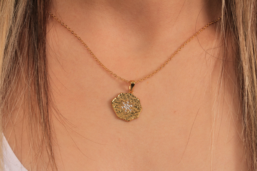 Gold Necklace With Cubic Zirconia Star Medallion