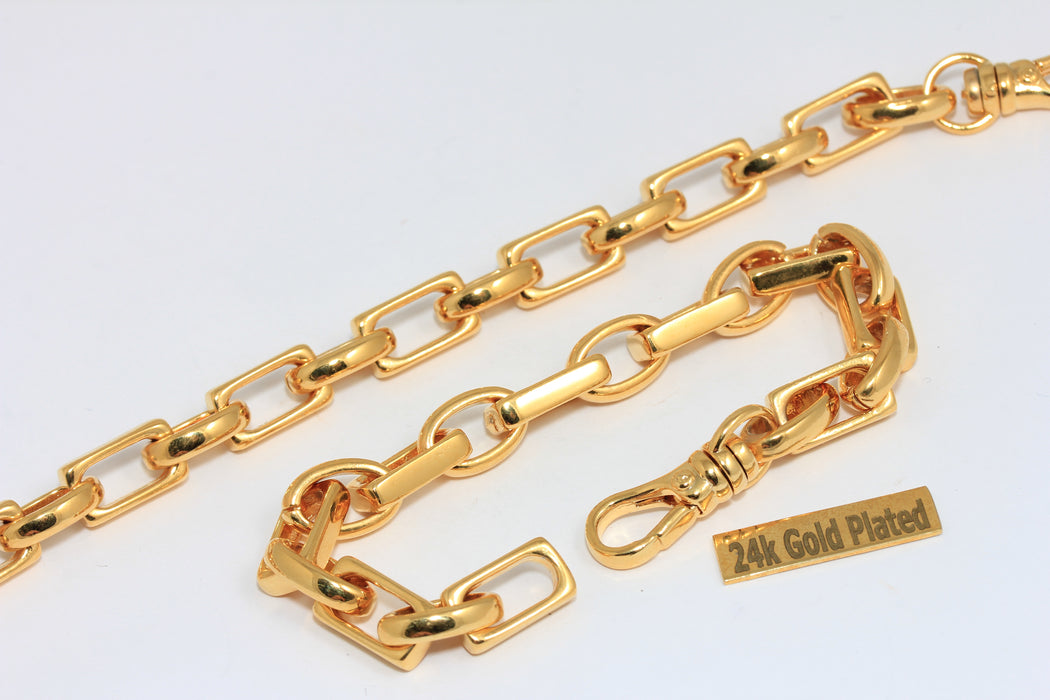 24k Shiny Gold Chain Oval Link Bracelet, Rectangle Bracelet, Statement Bracelets, BRT490-6