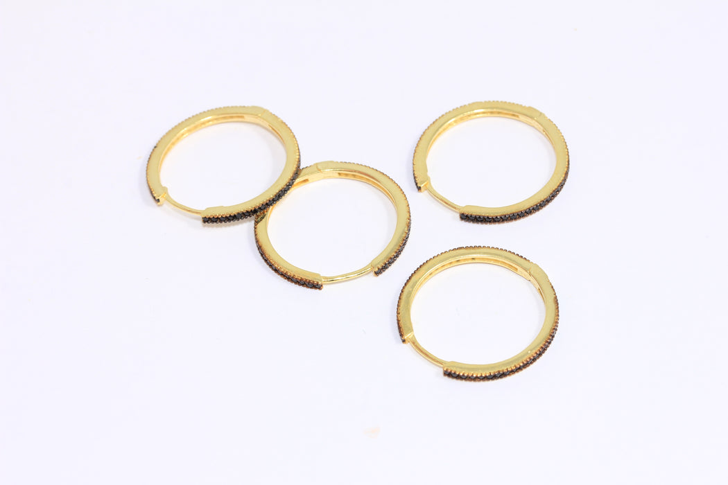 22mm 24k Shiny Gold CZ Hoop Earrings, Black Stone Huggie Hoop Earrings, SLM328