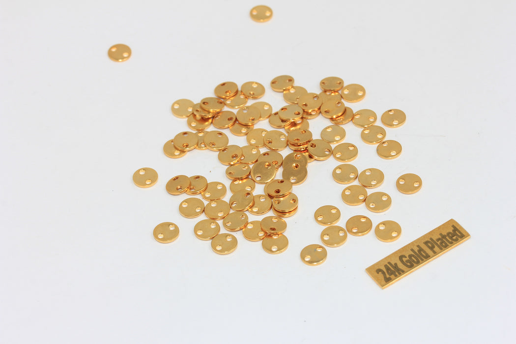 6mm 24k Shiny Gold Disc Charms, Two Hole Coins, BRT454