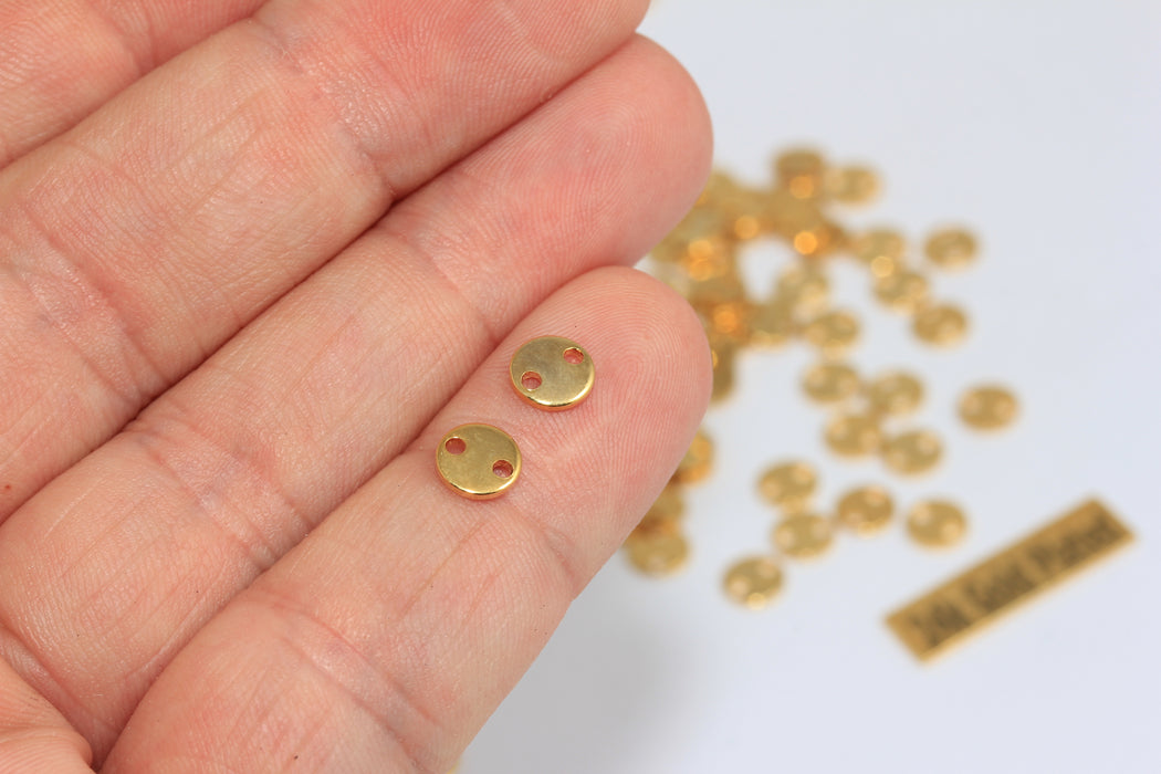 6mm 24k Shiny Gold Disc Charms, Two Hole Coins, BRT454