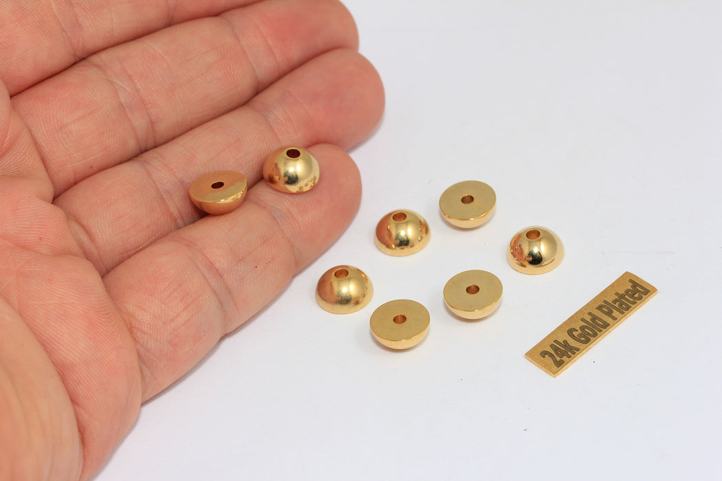 5x10mm 24k Shiny Gold Ball Beads, Spacer Half Ball Beads, BRT464