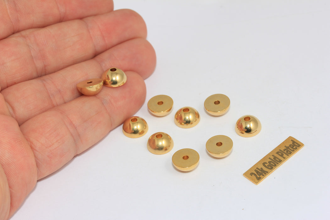 5x10mm 24k Shiny Gold Ball Beads, Spacer Half Ball Beads, BRT464