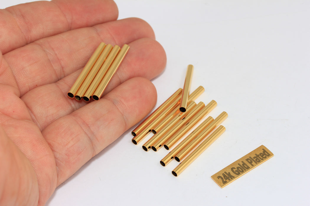 3x30mm 24k Shiny Gold Tubes, Tube Beads, Necklace Tubes, Spacer Tubes, BRT490-4