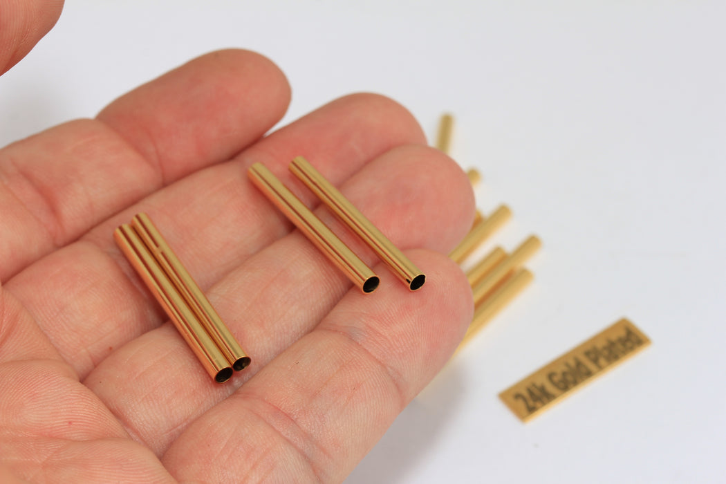 3x30mm 24k Shiny Gold Tubes, Tube Beads, Necklace Tubes, Spacer Tubes, BRT490-4