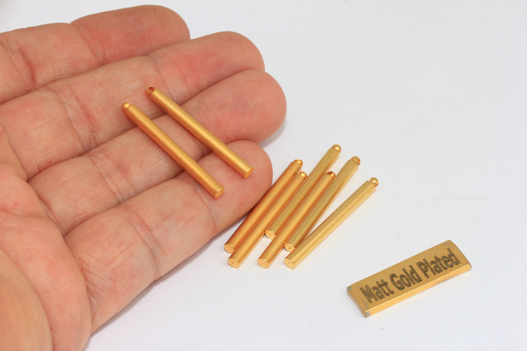 3x30mm 24 Ayar Parlak Altın Kaplama Çubuk Charm, Çubuk Kolye, Çubuk Kolye, BRT449