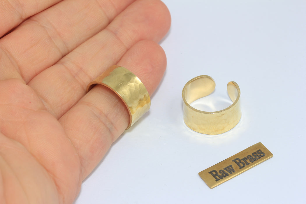 17-18mm Raw Brass Hammered Band Ring, Handcrafted Wide Cuff Ring, Domed Rings, ZPR365