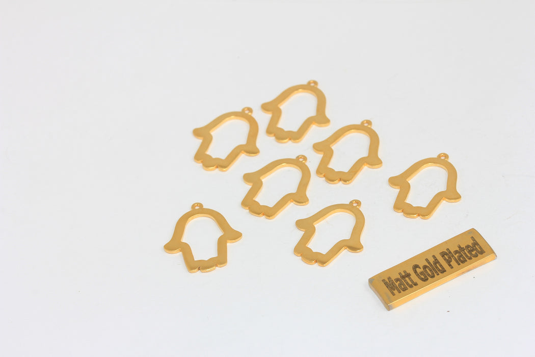 17x22mm 24k Matt Gold Hamsa Charm, Fatima Hand, BRT484