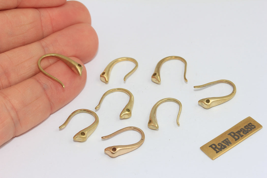 10x18mm Raw Brass Earring Fish Hooks, Ear Wires With Hole, French Hook Earrings, Earrings Findings, EW, FNL175