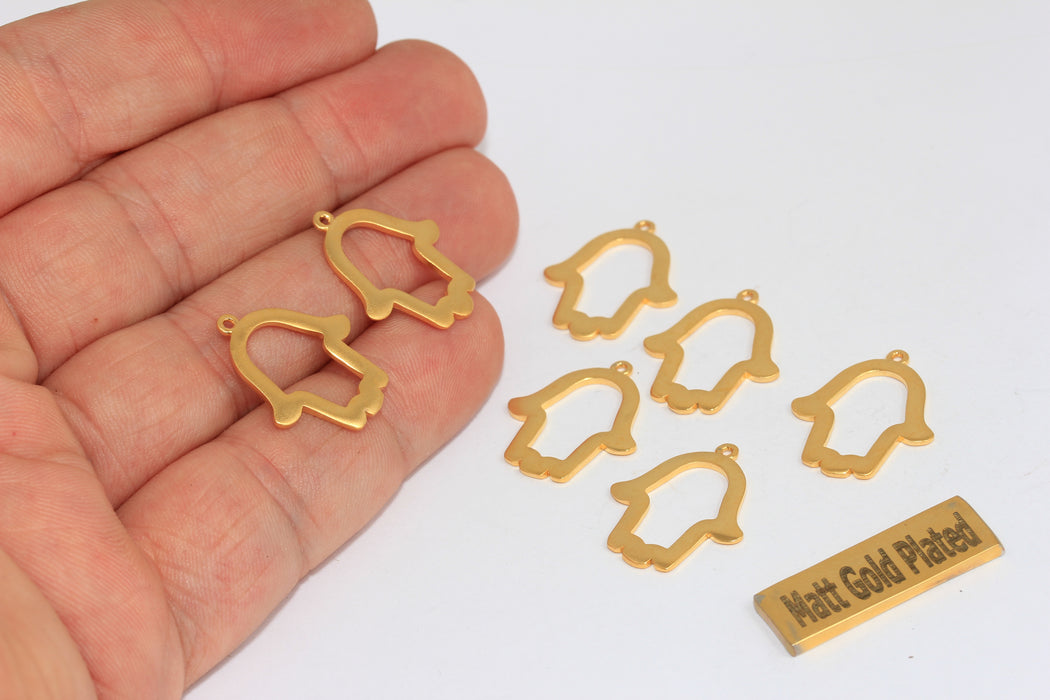 17x22mm 24k Matt Gold Hamsa Charm, Fatima Hand, BRT484