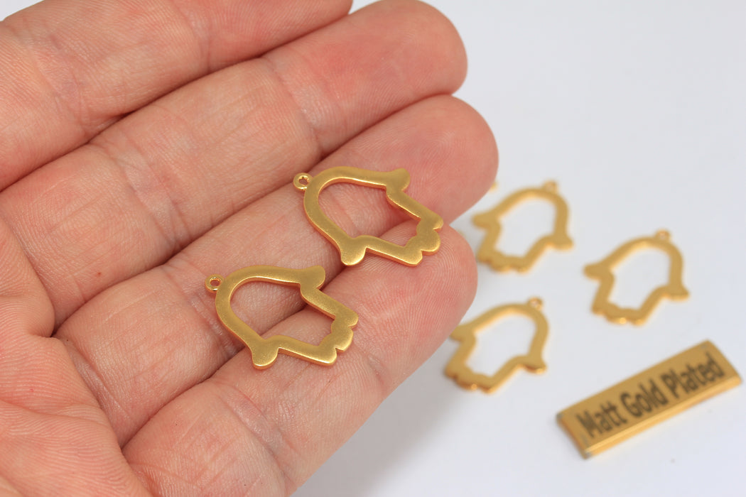 17x22mm 24k Matt Gold Hamsa Charm, Fatima Hand, BRT484