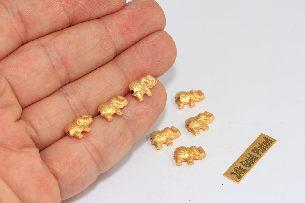 6x13mm 24k Matt Gold Elephant Beads, Elephant , BRT483