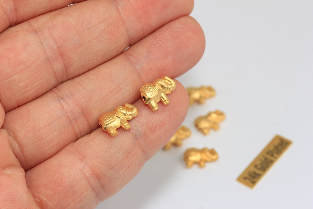 6x13mm 24k Matt Gold Elephant Beads, Elephant , BRT483