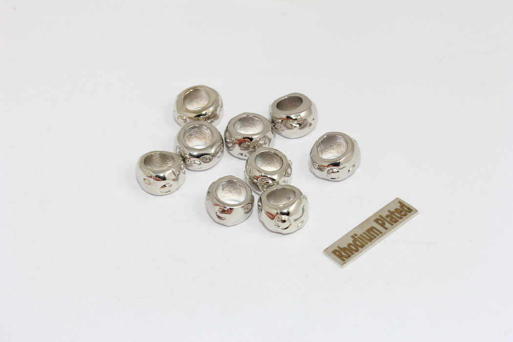 8x11mm Rhodium Plated Spacer Beads, Bracelet Rondelle Charms, BRT442