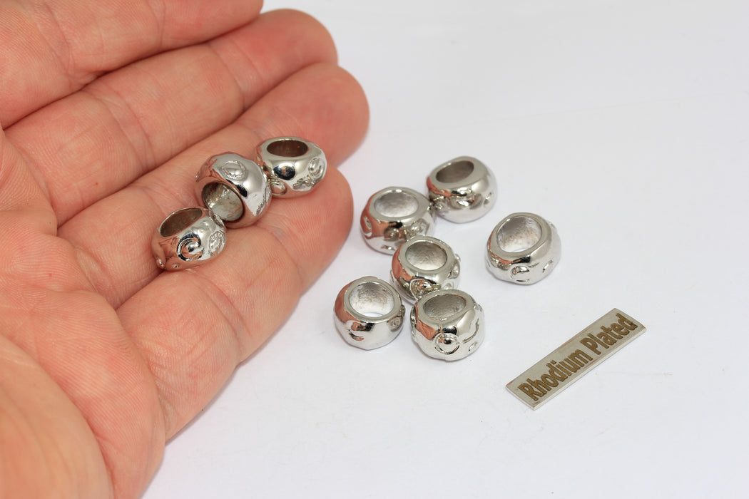 8x11mm Rhodium Plated Spacer Beads, Bracelet Rondelle Charms, BRT442