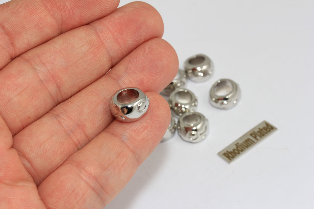 8x11mm Rhodium Plated Spacer Beads, Bracelet Rondelle Charms, BRT442