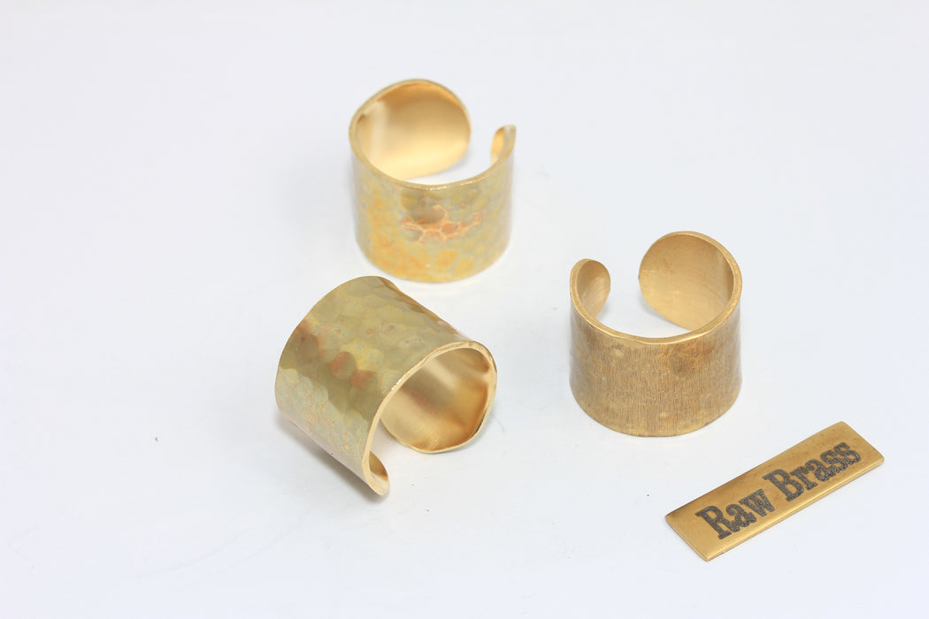 17-18mm Raw Brass Hammered Band Ring, Handcrafted Wide Cuff Ring, Domed Rings, ZPR369