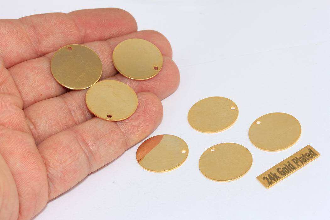 20mm 24k Shiny Gold Round Charms, Round Disc , Gold Coins  BRT496