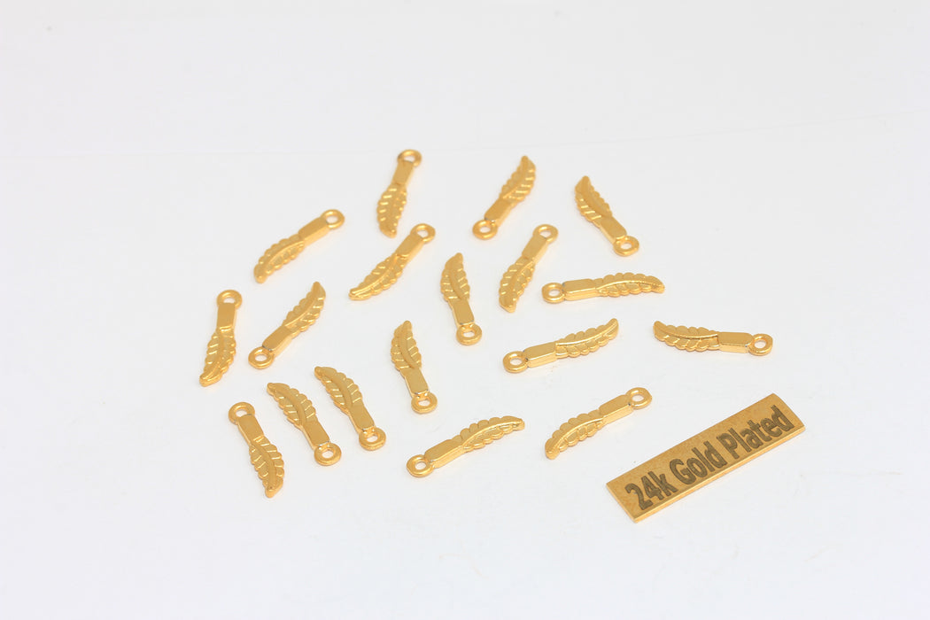 4x17mm 24k Matt Gold Leaf Charms, Gold Plated, Leaf Beads, BRT482