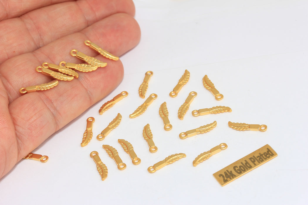 4x17mm 24k Matt Gold Leaf Charms, Gold Plated, Leaf Beads, BRT482