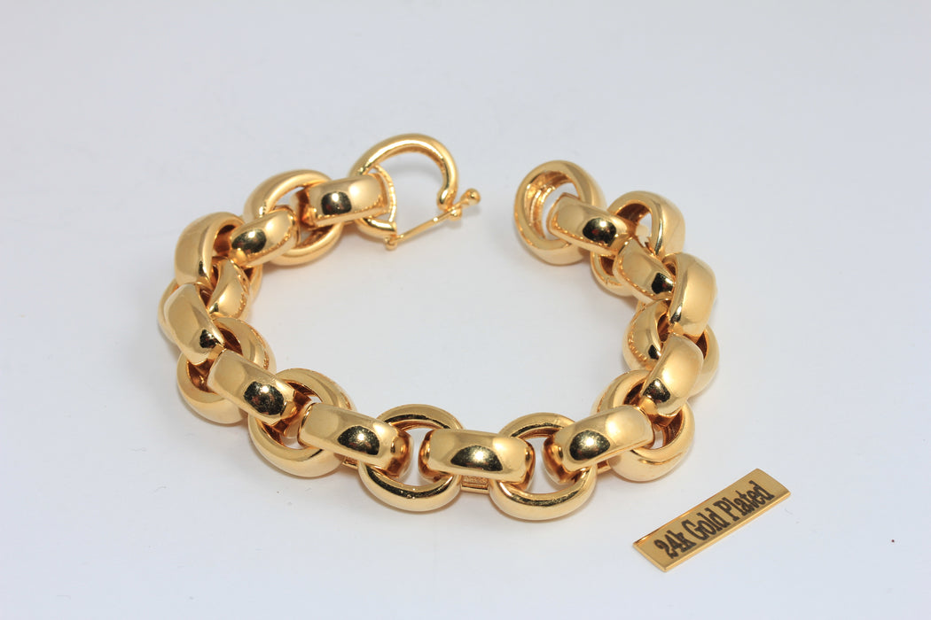 8'' 24 Ayar Parlak Altın Rolo Bileklik, Ataç Bileklik, Kalın Bileklik, Rolo Zincir Bileklik, Ayarlanabilir Altın Zincir, Bileklikler, BLK11-3