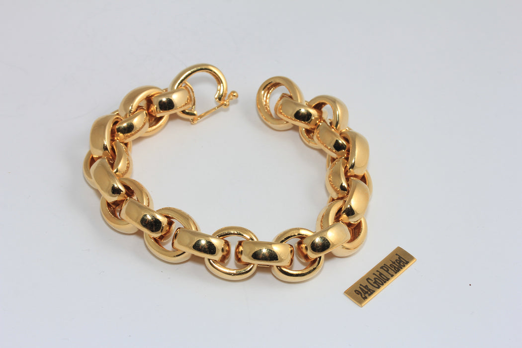 8'' 24 Ayar Parlak Altın Rolo Bileklik, Ataç Bileklik, Kalın Bileklik, Rolo Zincir Bileklik, Ayarlanabilir Altın Zincir, Bileklikler, BLK11-3