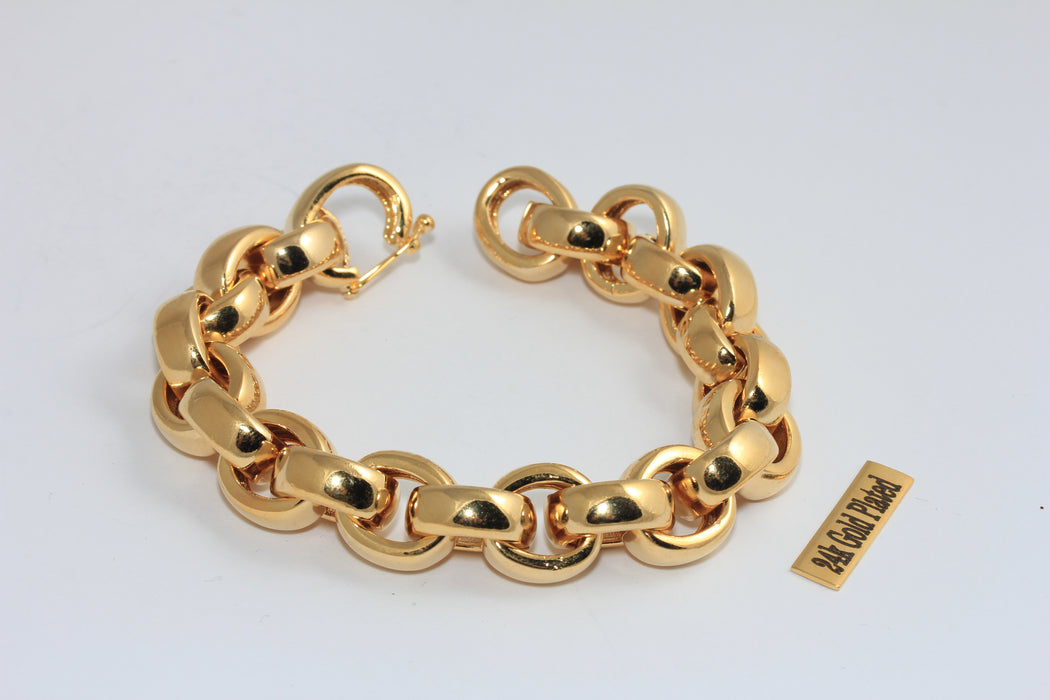 8'' 24 Ayar Parlak Altın Rolo Bileklik, Ataç Bileklik, Kalın Bileklik, Rolo Zincir Bileklik, Ayarlanabilir Altın Zincir, Bileklikler, BLK11-3