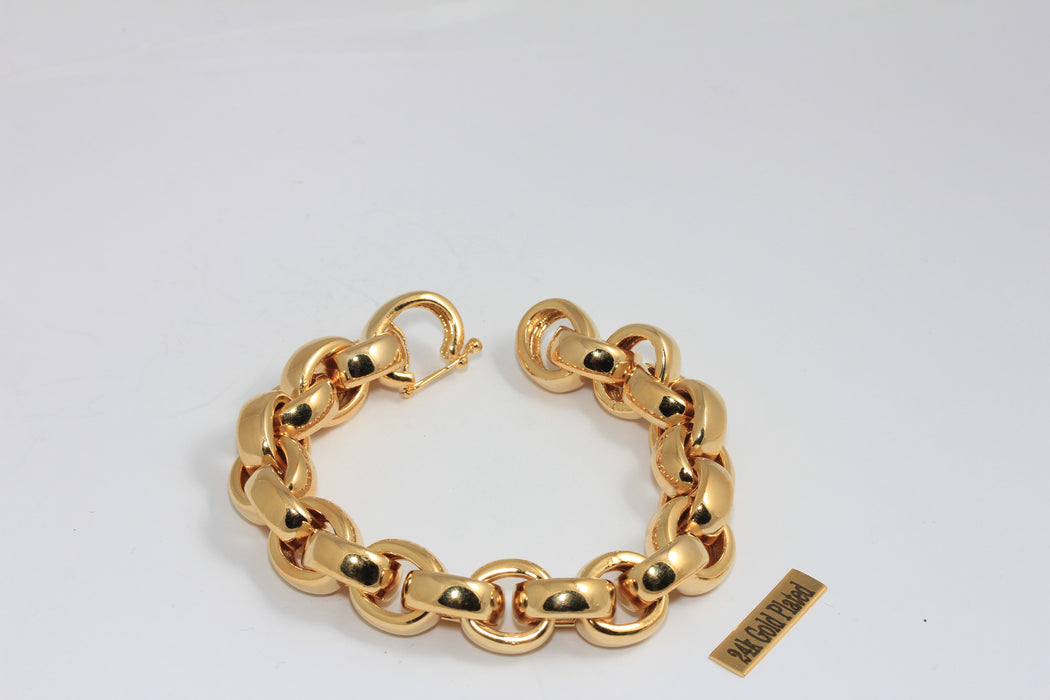 8'' 24 Ayar Parlak Altın Rolo Bileklik, Ataç Bileklik, Kalın Bileklik, Rolo Zincir Bileklik, Ayarlanabilir Altın Zincir, Bileklikler, BLK11-3