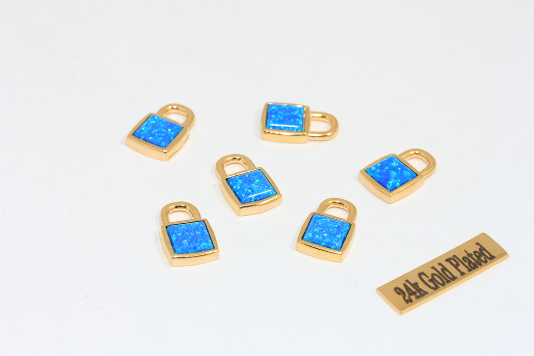 9x15mm 24k Shiny Gold Padlock Charm, Optional Opal Stone Color Lock Charms, Padlock Necklace Pendant,