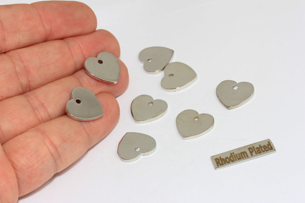15 mm Gümüş Kaplama Kalp Disk, Kalp Kolye, Damgalı Kalp Boncukları, BRT451