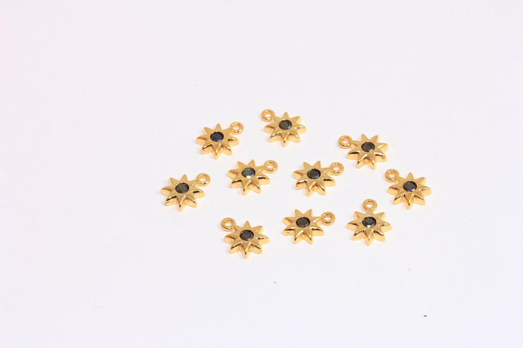 8,5x11mm 24k Shiny Gold Star Charms, Mini Star Beads, Black Stone Star Bracelet Beads, SLM418