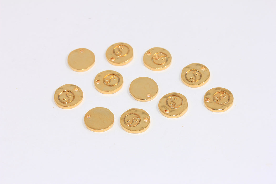 11mm 24k Shiny Gold Coin Beads, Yin Yang Round Charms, Yin Yang Coin Charms, SLM106