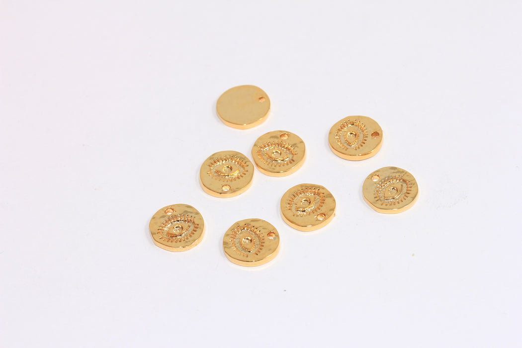 11mm 24k Shiny Gold Coin Beads, Round Eye Charms, Evil Eye Coin Charms, SLM71
