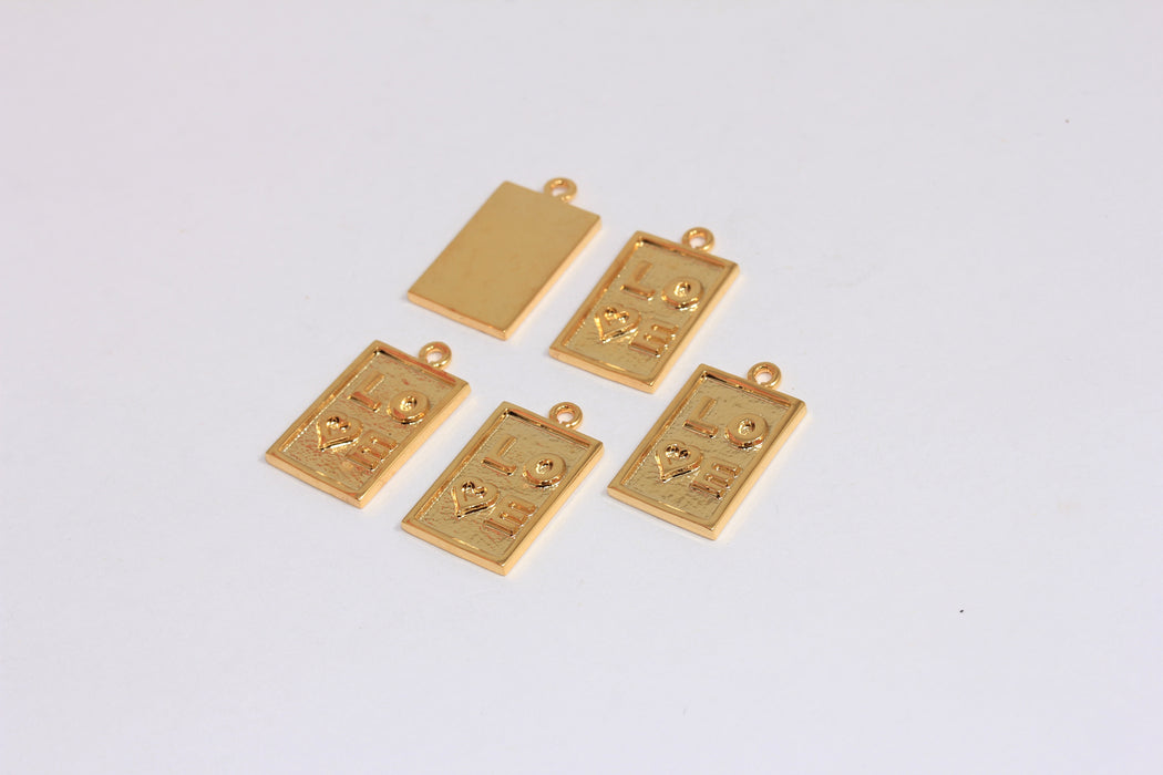 12x12mm 24k Shiny Gold Heart Charms, Square Love Necklace Medallion, SLM67