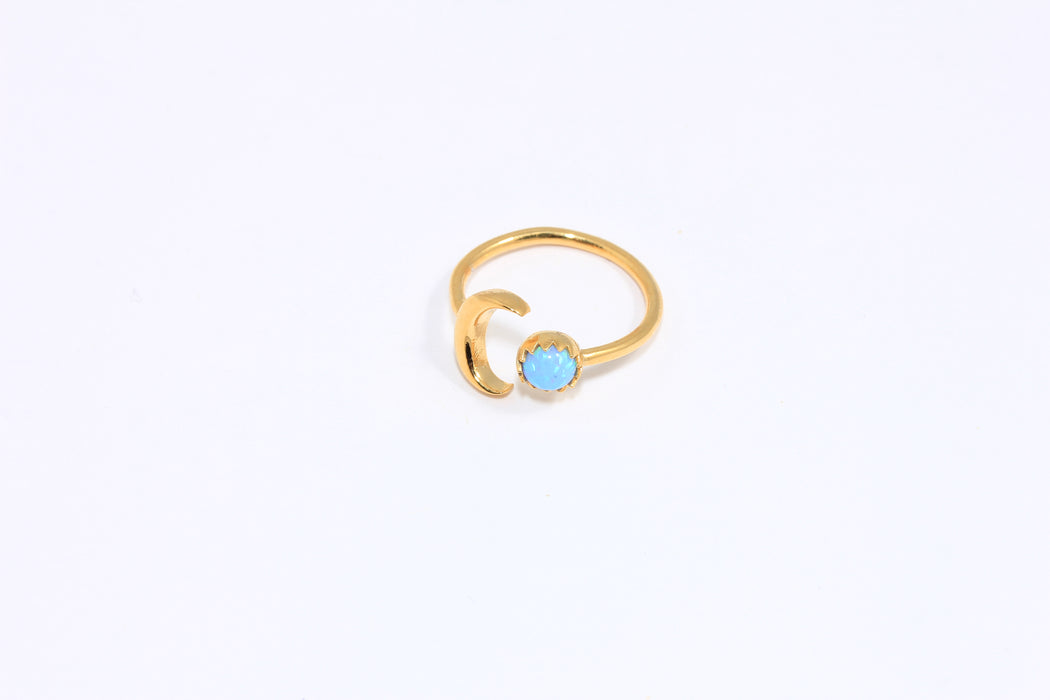 16-17mm 24k Shiny Gold Moon Ring, CZ Moon Opal Stone Ring, SLM904