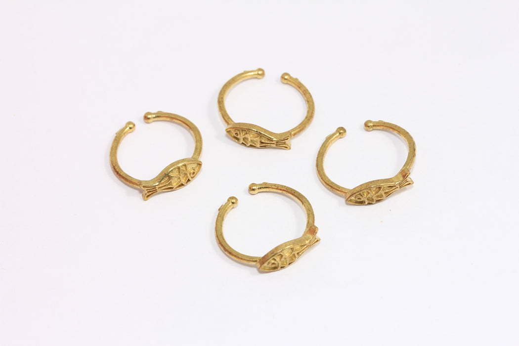 17-18mm Raw Brass Fish Ring, Cabochon Fish Ring, Adjustable Ring, Stacking Rings, Fish Ring, SLM1026