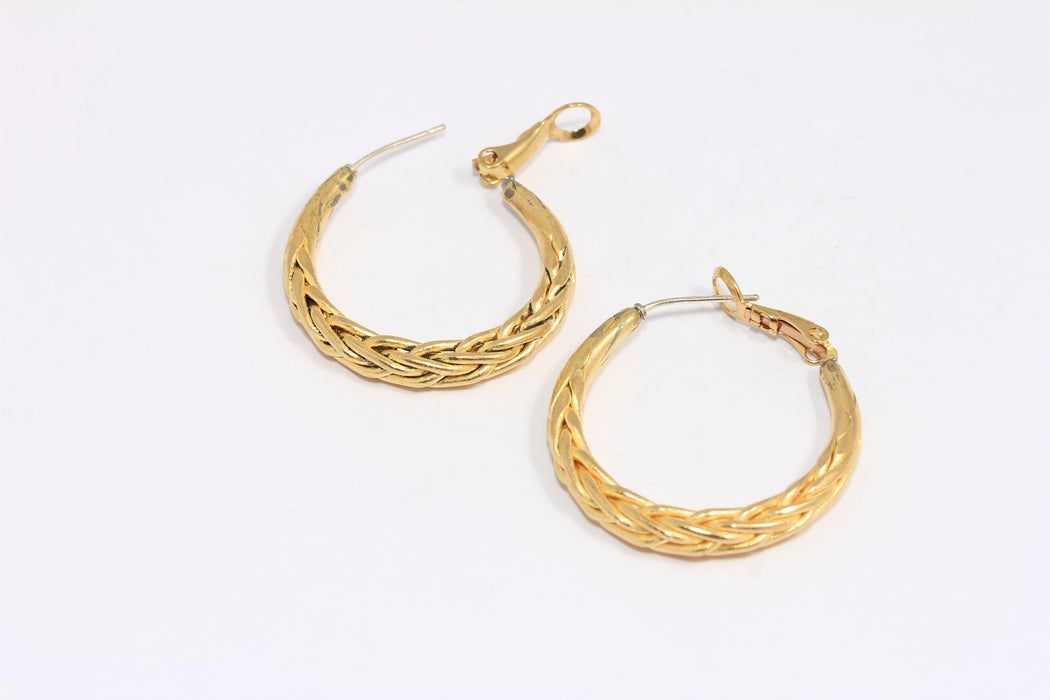 29mm Raw Brass Hoop Earrings, Braided Earring Hoops, Wide Twisted Wire Earring, LA19