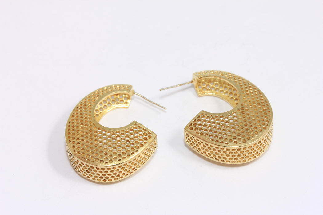 Drop Earrings, Perforated Brass Hoops