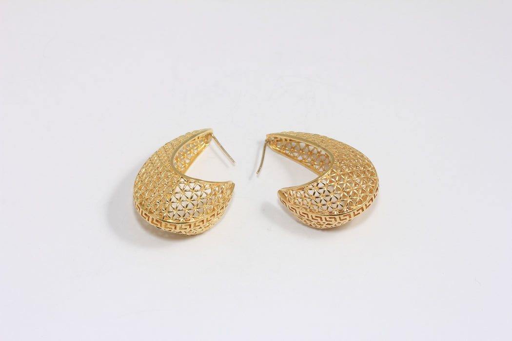 25x40mm Raw Brass Earrings, Filigree Hoop Earrings, Drop Earrings, Perforated Brass Hoops, CHK335