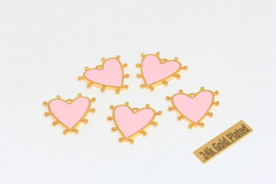 21mm 24k Shiny Gold Heart Charms, Love Necklace, Pink,      BRT565