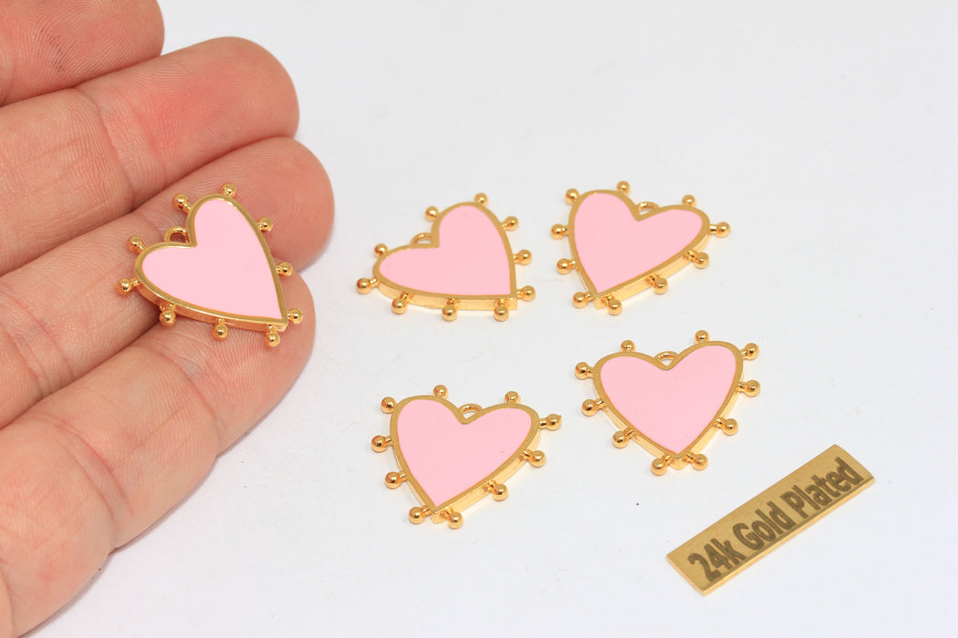 21mm 24k Shiny Gold Heart Charms, Love Necklace, Pink,      BRT565