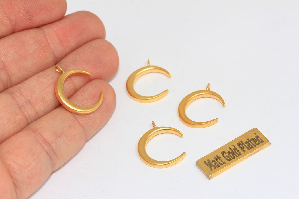 16x21mm 24 ayar Mat Altın Boynuz Kolye, Boynuz Kolye, Altın BRT605