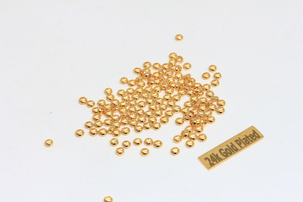 2x3,5mm 24 ayar Parlak Altın Ara Boncuklar, Yuvarlak Boncuklar, Kaplamalı BRT561