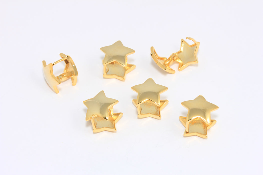 14mm 24k Shiny Gold Star Earrings, Star Earring Clasps, Gold Star Earrings, ROSE621