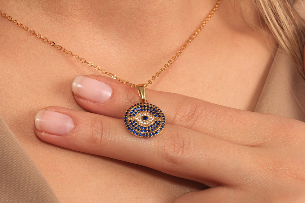 Gold Necklace With Cubic Zirconia Evil Eye Charm