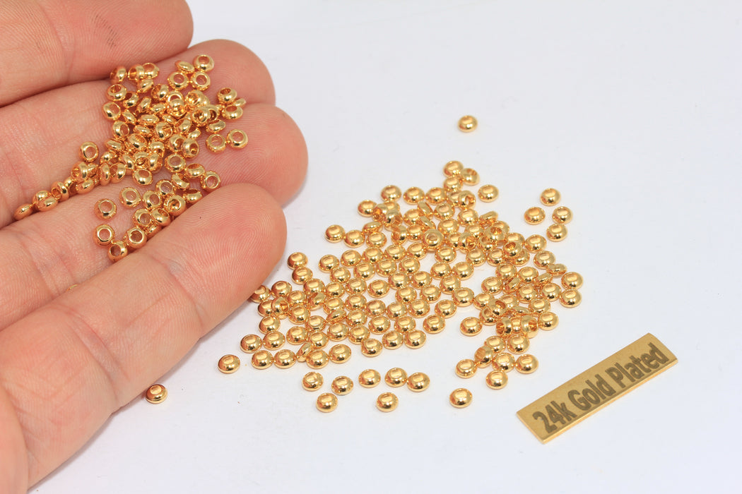 2x3,5mm 24 ayar Parlak Altın Ara Boncuklar, Yuvarlak Boncuklar, Kaplamalı BRT561