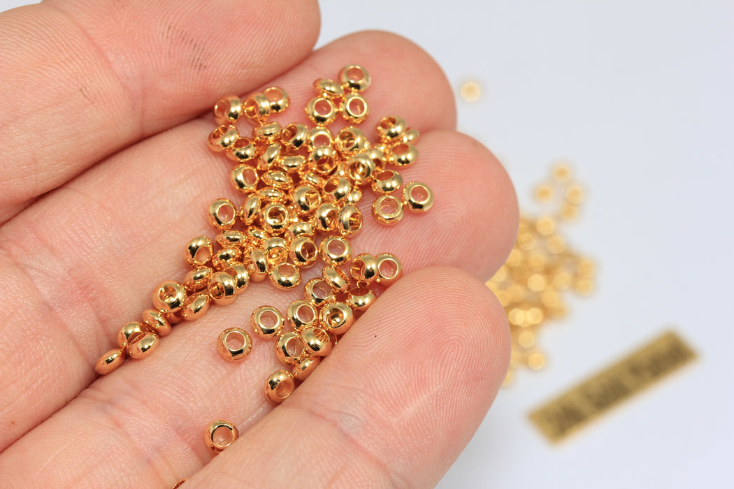 2x3,5mm 24 ayar Parlak Altın Ara Boncuklar, Yuvarlak Boncuklar, Kaplamalı BRT561